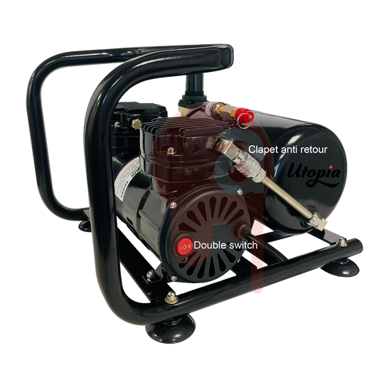 Compresseur silencieux double pistons à sec PS2KDS, double switch avec cuve Utopia