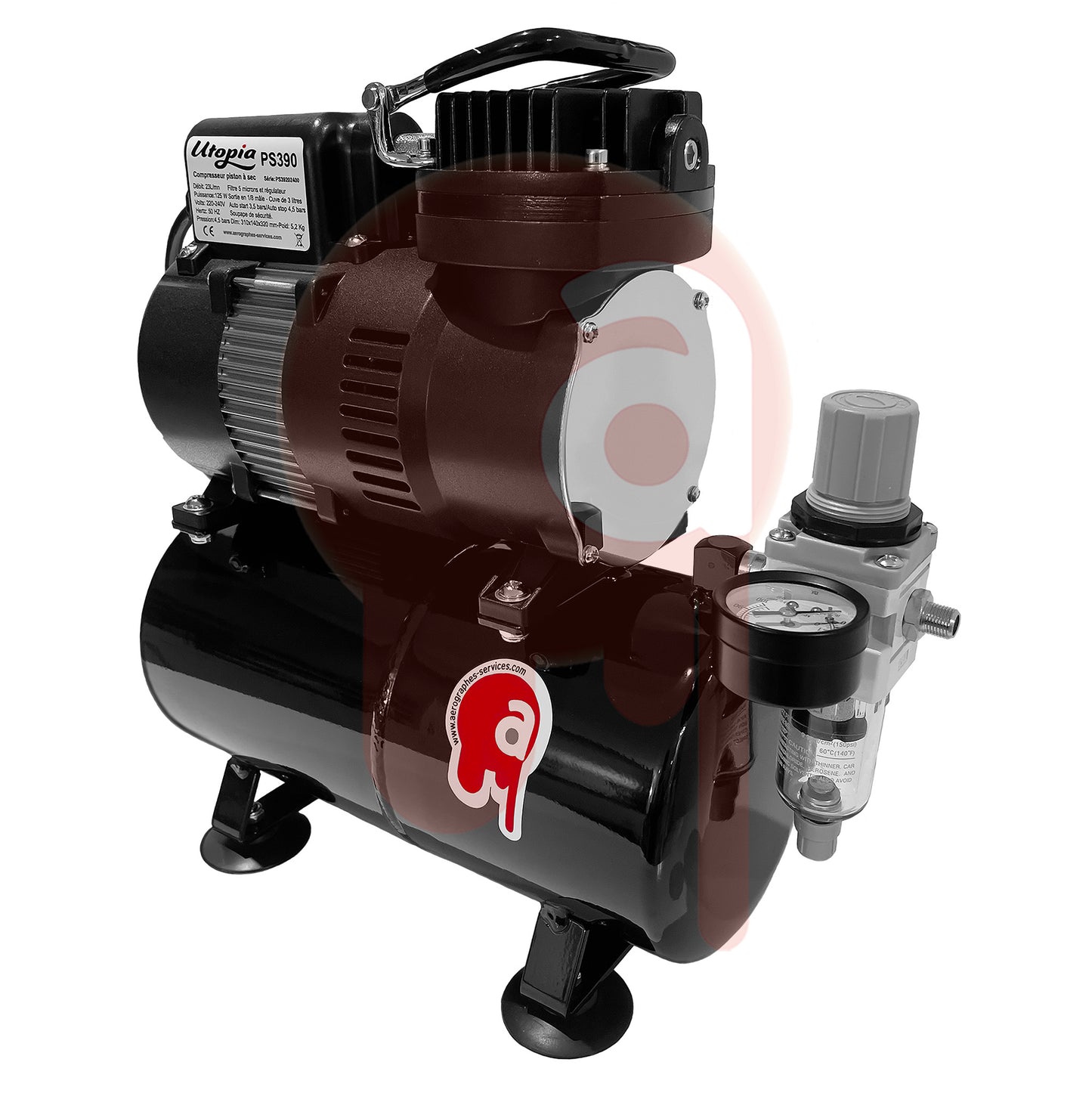 Utopia Compresseur silencieux 1 piston à sec cuve 3 L